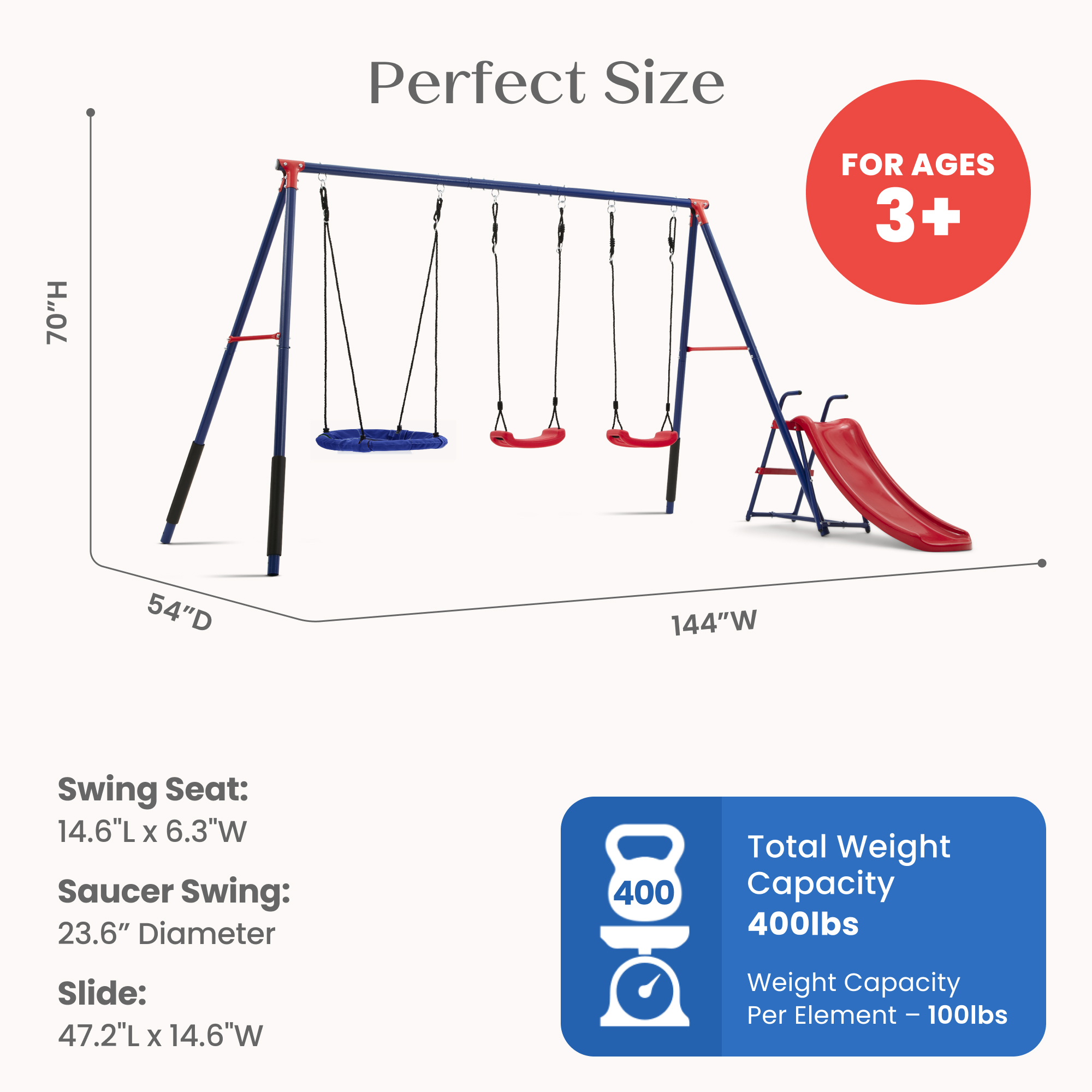 FunZone Outdoor Metal 4-Piece Swing Set - Includes 2 Swings